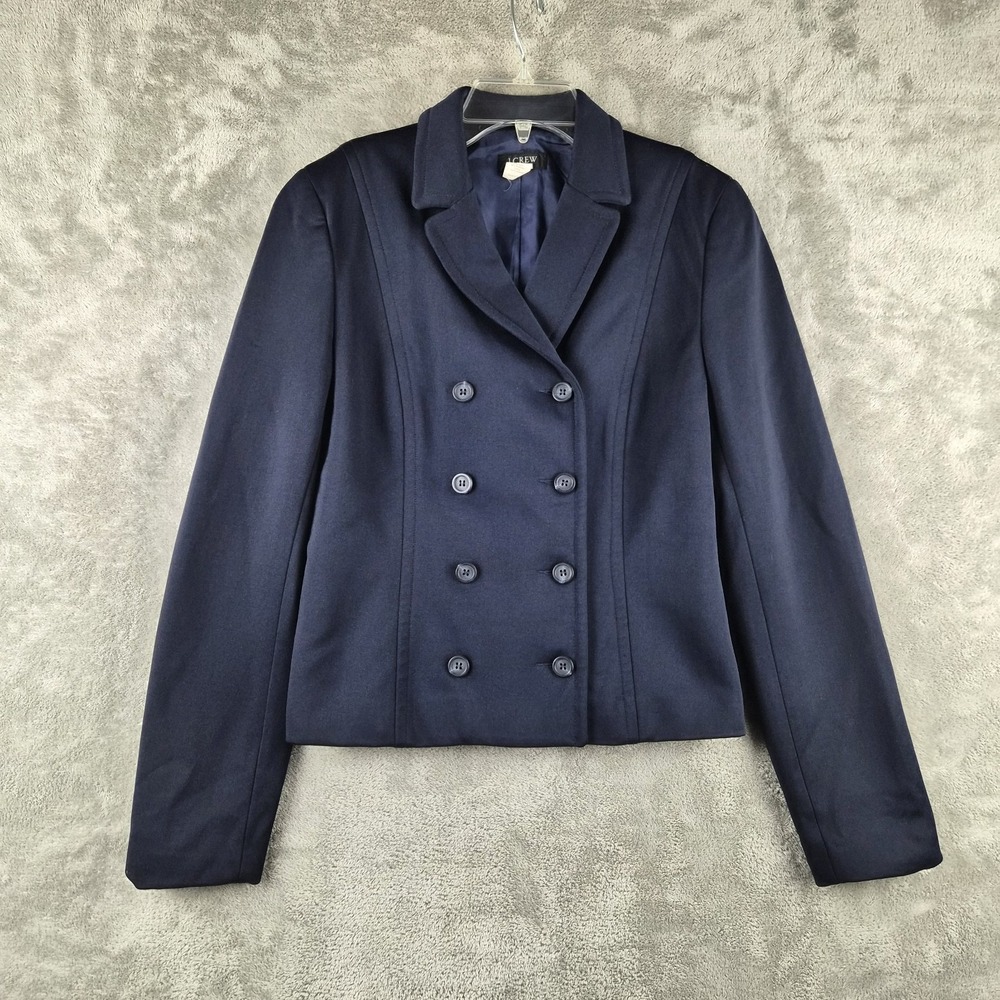 J Crew Blazer Womens 6 Navy Blue Double Breasted Tailored Jacket Fitted Preppy